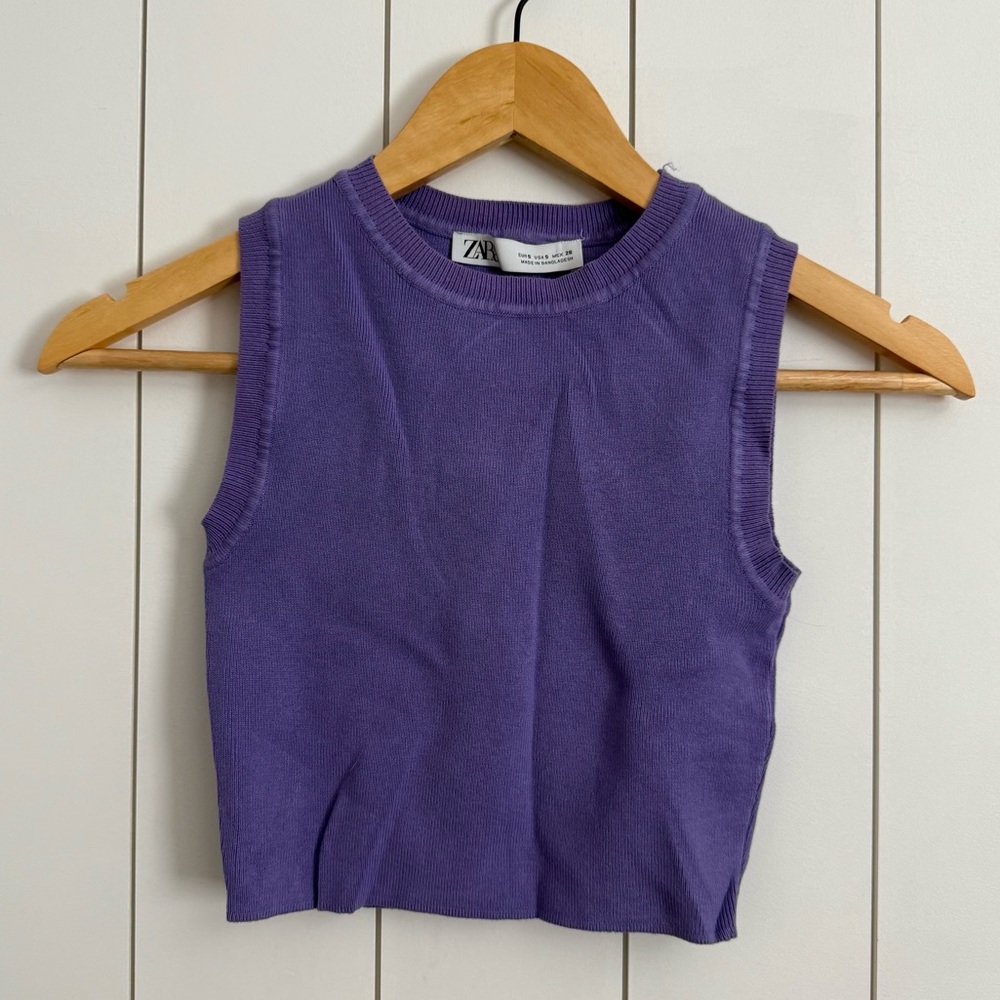 Zara Purple Cropped Knit Top